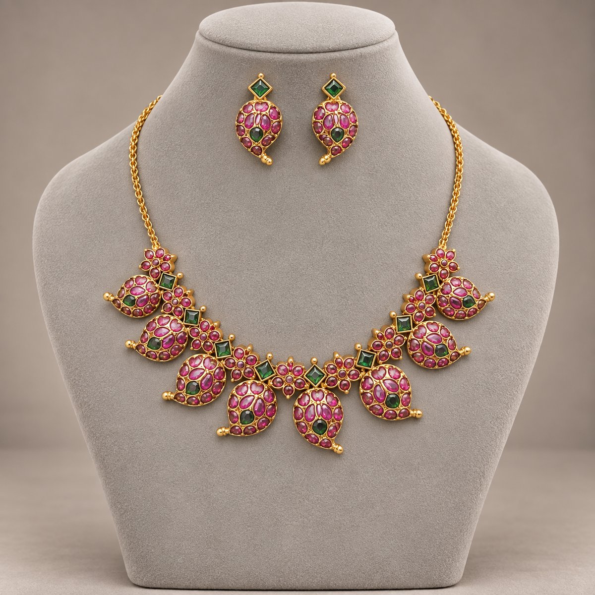 Rose Pink Petal Necklace Set