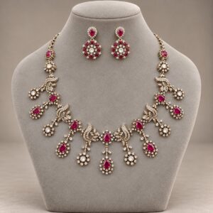 Oxidised Rose Drop Necklace Set