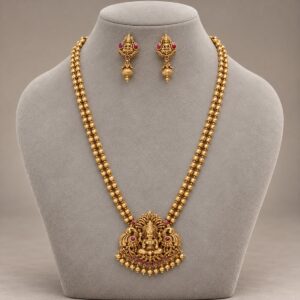 Long Gold Bead Chain with Temple Pendant
