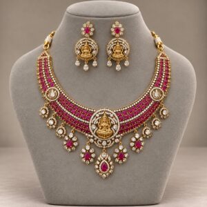 Red Stone Bridal Collar with Temple Centre