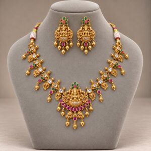 Temple Necklace Set with Lakshmi Centre