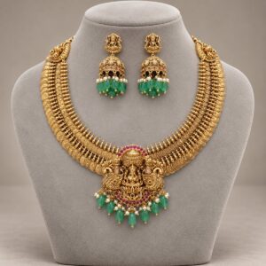 Long Temple Haaram with Green Beads