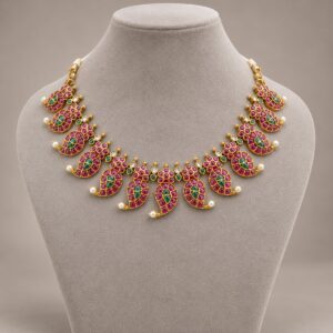 Rose and Green Petal Necklace