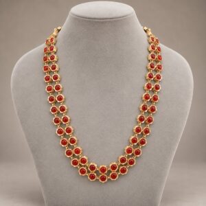 Double Row Red Stone Long Necklace