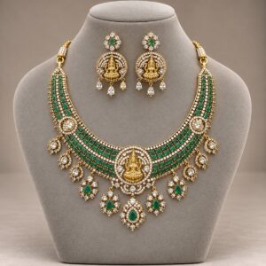 Green Bead Bridal Set with Temple Centre