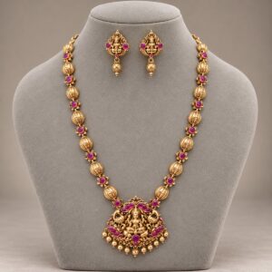 Long Chain Necklace with Temple Pendant
