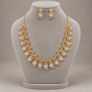 Gold Mango Necklace with White Stones