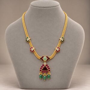 Fine Chain Necklace with Green Drops