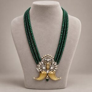 Green Bead Mala with Tusk Pendant