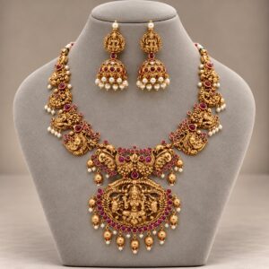 Red Stone Temple Set with Pearl Drops