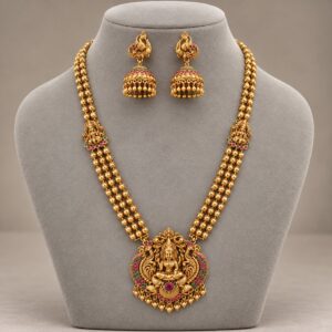 Gold Bead Haaram with Temple Pendant