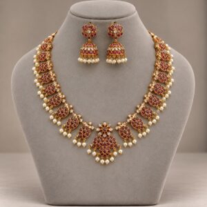 Red Stone Necklace with Pearl Accents