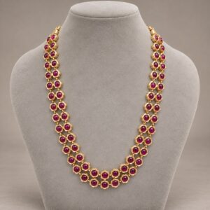 Long Double Row Rose Stone Necklace
