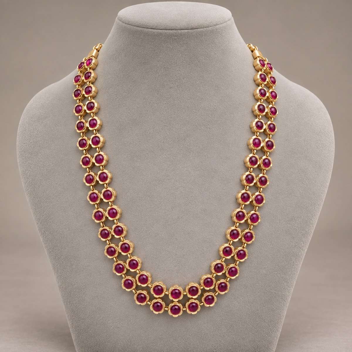 Long Double Row Rose Stone Necklace