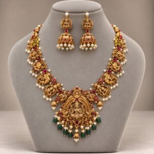 Temple Necklace with Green Bead Fringe