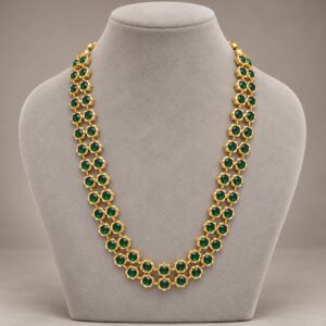 Double Row Green Stone Long Necklace