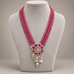 Pink Bead Mala with Flower Pendant