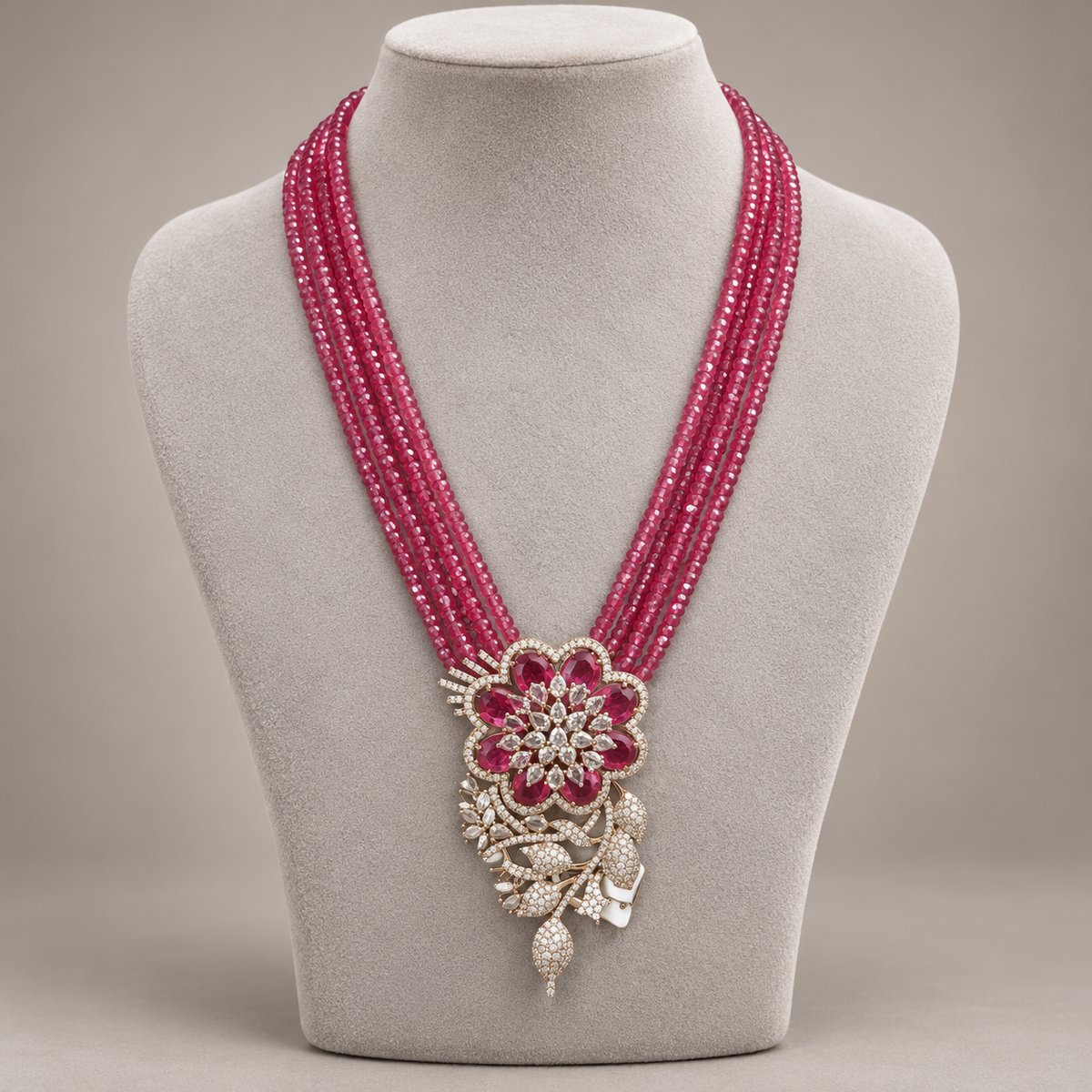 Pink Bead Mala with Flower Pendant